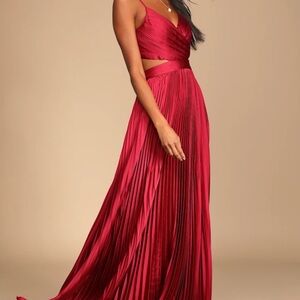 Lulu's Burgundy Pleated Maxi Dress